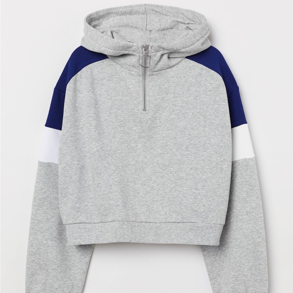 Gray and Blue Colorblock Hoodie